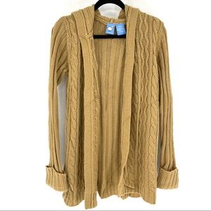 Next Era Cardigan Medium Tan Cable Knit Open Sweater